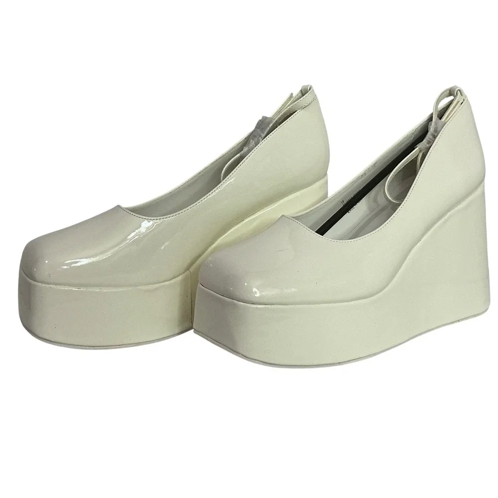 Cape Robbin Jenny Ivory Patent Platform Wedge Pumps Women's 10 Y2K Statement